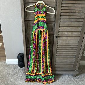 Vintage Collectors Vibrant Multicolor Halter Maxi Dress